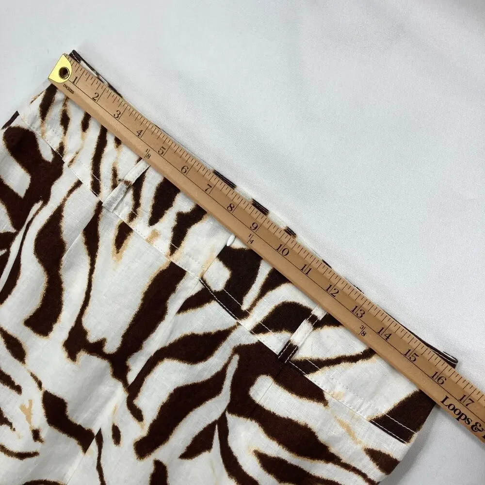 Banana Republic 10 Brown White Animal Print Mini Skirt Linen